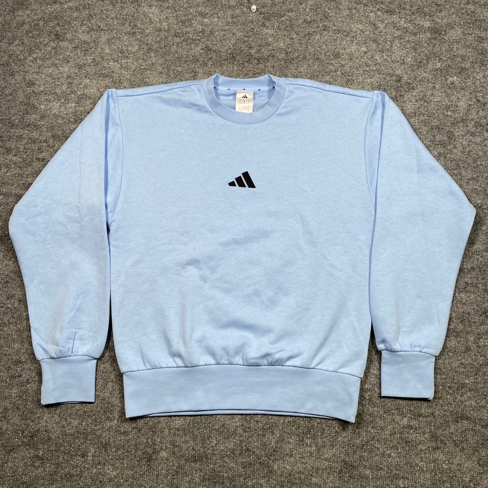 Adidas Mens Light Blue Center Logo Crewneck Sweatshirt JE3789 Size Small